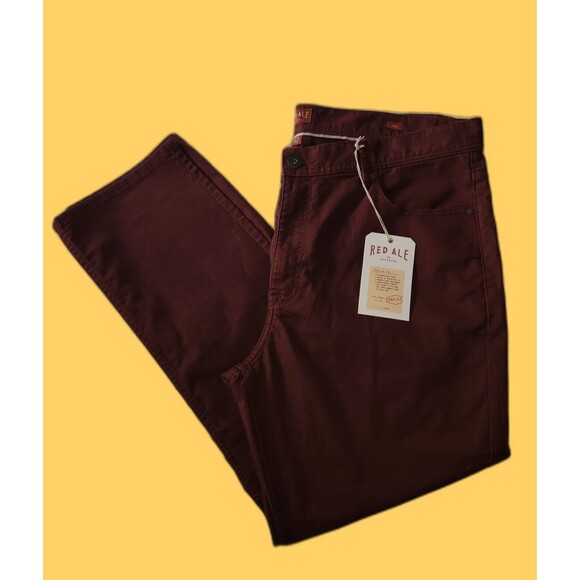 NWT Red Ale By Alesbury Men's Slim Fit Bedford Cord Pants 38/30 Burgundy - Picture 1 of 7